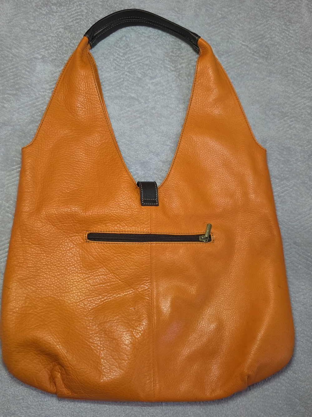 Women's Orange Leather Hobo Bag with Dark Trim - Picture 2 of 12